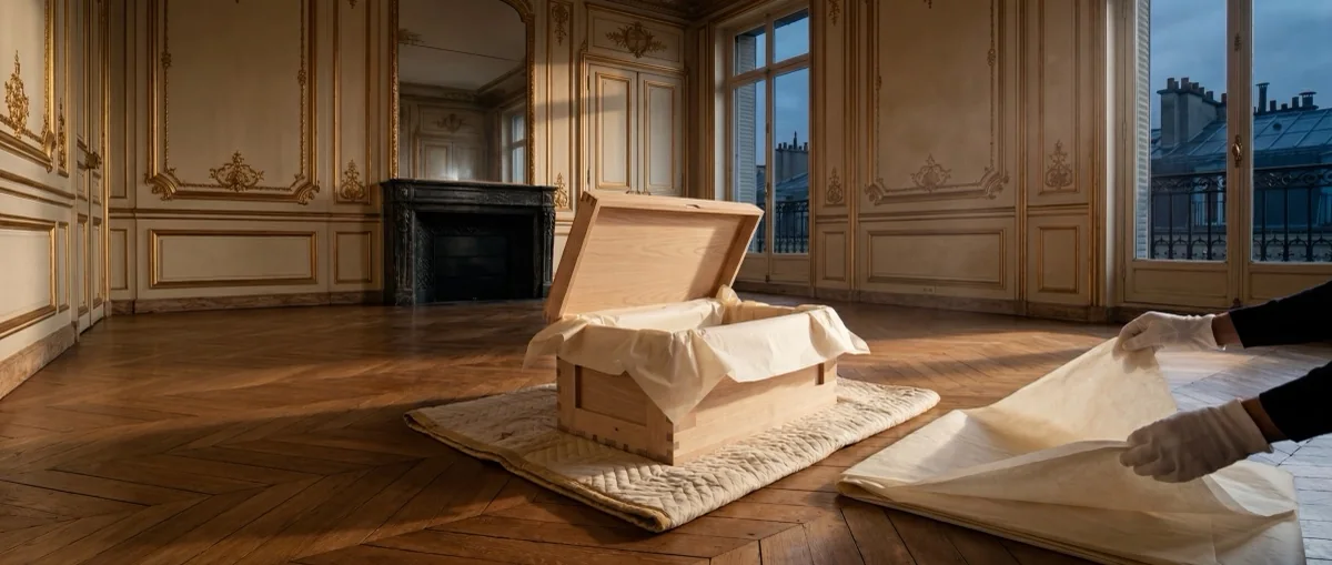 Salon haussmannien avec caisse muséale · Maison Griffon